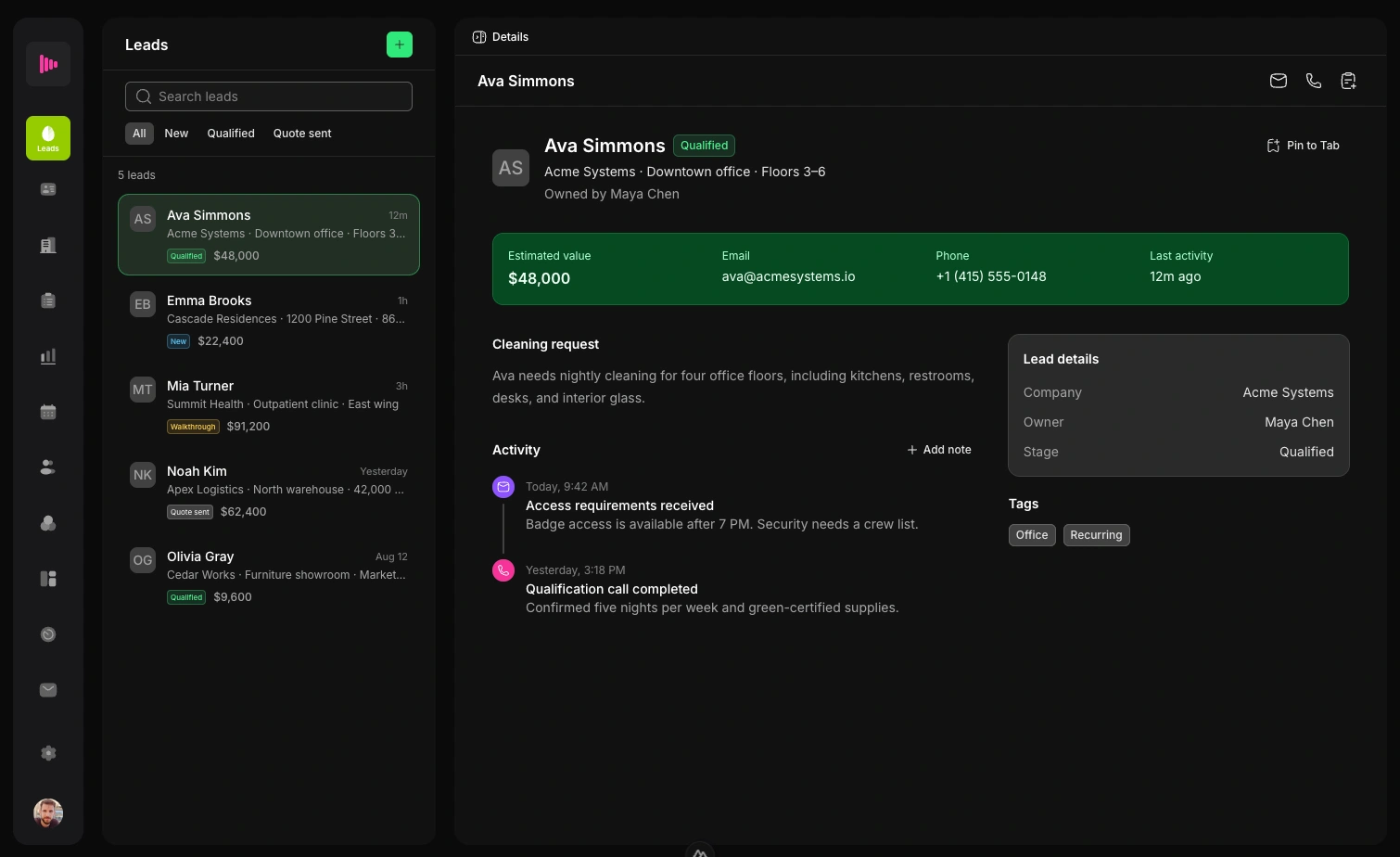 Neyton.ai demand view with a residential cleaning opportunity open